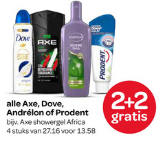  shampoo deodorant tandpasta douchegel 2 4 cool hint dove axe dag care refreshing fragrance prodent showergel africa stuks 