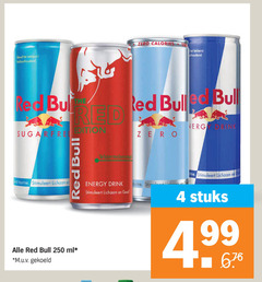  red bull energiedrank 4 250 koolzuurhoudend zero calories sugarfree edition drink taurine stimuleert lichaam ml m.u.v gekoeld energy stuks 