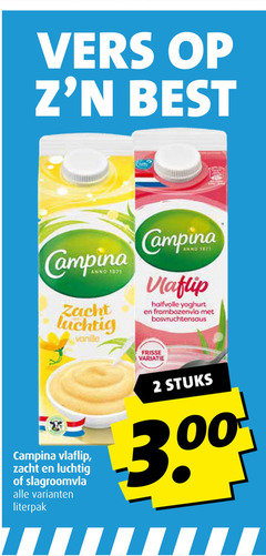  campina vla 2 vers best zacht luchtig vanille vlaflip halfvolle yoghurt frambozenvla bosvruchtensaus frisse variatie slagroomvla stuks 