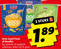  unox noodles 2 kip good pasta groente spaghetti carbonara beker 65 stuks 