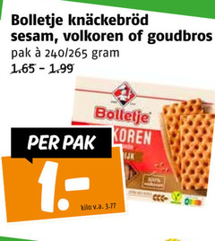  bolletje knackebrod 100 sesam volkoren goudbros pak 240 koren kilo v.a. 