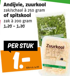  andijvie zuurkool spitskool 200 250 zak schaal stuk kilo v.a. 