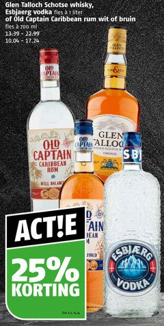  glen talloch esbjaerg old captain whisky wodka rum 1 19 25 700 schotse vodka fles liter caribbean wit bruin ml bean bar well balance blended scotch choice v.a. 