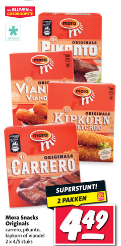  mora snacks 2 10 100 diepvries 4x originals pikanto kipkorn 00 carrero viandel 4 5 stuks pakken 