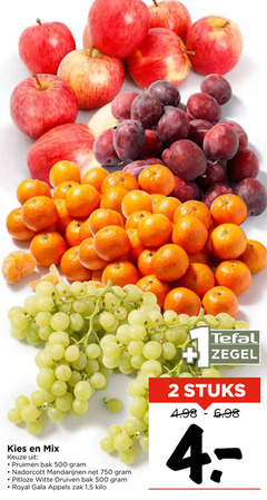  pruimen appels mandarijnen druiven 2 500 750 mix bak pitloze witte royal gala zak 1 5 kilo tefal zegel stuks 