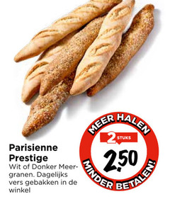  stokbrood 2 parisienne prestige wit donker granen dagelijks vers gebakken stuks minder 