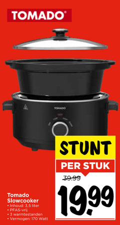  tomado slowcooker 3 inhoud 5 liter vrij warmtestanden vermogen watt stuk 