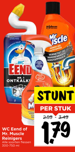  wc eend mr muscle toiletreiniger allesreiniger ontstopper 1 toilet ontkalker power gel vernietigt hardnekkigste verstoppingen wand mr. reinigers soorten flessen 300-750 ml stuk 