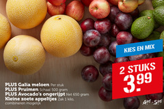  pruimen avocado meloen appels 1 2 500 650 mix galia stuk schaal kleine zoete appeltjes zak kilo combineren stuks 3.99 