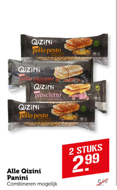 2 558 qjzini pollo pesto qizini nanini   green piccante prosciutto qzini ham   cheese tomato tapenade chicken prelo alle panini combineren mogelijk stuks 2.99 