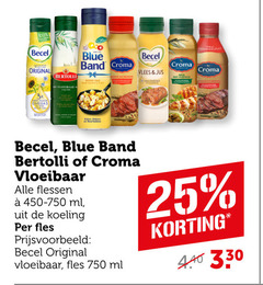  becel croma blue band bertolli olie en vetten 25 100 750 original vlees jus omega3 vloeibaar flessen ml koeling fles 