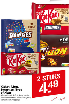  bros kitkat smarties lion chocoladerepen 2 4 17 nestle paper papier nutri score nuts mini artificial colours flavours preservatives sans colorant arome kids school scan for breaks good pakken stuks uitdeelzakken combineren cacao chunky sourced cocoa break 