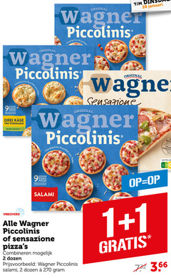  wagner diepvriespizza 1 2 7 28 original januari piccolinis perfekt 3x35 stuks formaggi vegetarisch sensazione pate avec salami nutrisse nutri vriesvers combineren dozen 