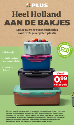  spaarakties 11 22 100 350 holland bakjes spaar vershoudbakjes gerecycled plastic vrij lucht waterdicht kleur eco 6 zegels woensdag januari gemaakt zeven formaten ml liter vers magnetron diepvries vaatwasser bestendig maaltijden voorbereiden invriezen opwarmen hip milieubewust 