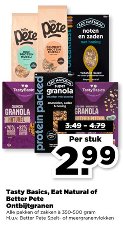  muesli mueslirepen 12 32 high protein crunchy natural noten zaden honing granola naturel minder plantaardige eiwitten packed super breakfast with benefits amandelen geraffineerde recept suikers it less carb pitten stuk tasty basics ontbijtgranen pakken zakken spelt 