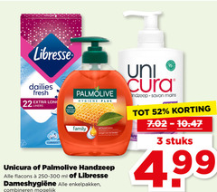  palmolive unicura libresse maandverband inlegkruisjes handzeep 3 22 open dailies fresh liners new improved formula hygiene family gel mains protection les wasgel handen bescherming bacterien ml enkelpakken combineren uni cura savon anti stuks 