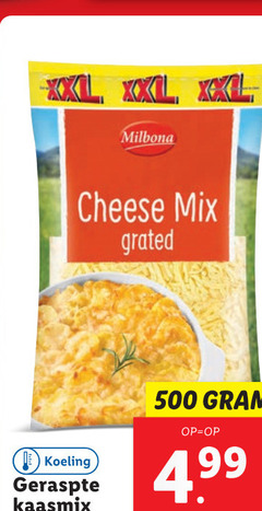  geraspte kaas 500 milbona cheese mix grated koeling kaasmix 