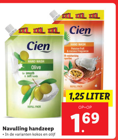  cien handzeep xxl hand wash olive for smooth soft passion fruit coconut fragrance moisturising pack navulling kokos olijf 1 25 liter 