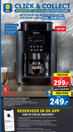  koffiezetapparaat 5 15 18 26 48 50 click activeer reservering coupon waterreservoir 1 8 l pompdruk bar compact ontwerp cm krups 00 up instant garant jaar volautomatisch afleesbaar lc display stoomfunctie opschuimen melk dosering individuele instellingen koffiesterkte waterhoeveelheid temperatuur zwart stuks stuk januari 2. ontvangt mogelijke 3. ophalen reserveringsnummer winkelmedewerker scan kassa service beschikbaar info www.lidl.nl geadviseerd limiet 