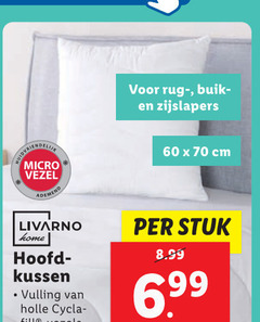  hoofdkussen 60 rug- buik zijslapers micro vezel ademend livarno home hoofd kussen vulling holle cm stuk 