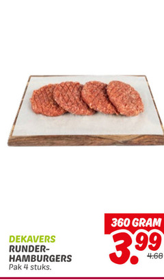  hamburgers 4 360 dekavers runder pak stuks 3.99 