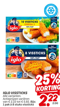  iglo vissticks 1 3 8 10 25 100 diepvries omega filet versheid krokant 300g score varieeren pak stuks 