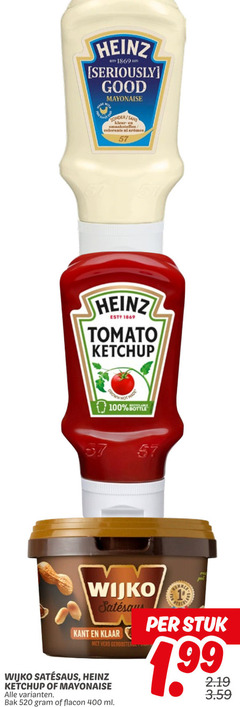  satesaus tomatenketchup mayonaise 100 400 heinz seriously good sans kleur smaakstoffen colorants aromes tomato ketchup bottle wijko kant klaar vers bak flacon ml stuk 