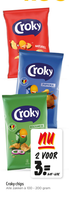  croky chips 2 3 100 200 naturel paprika flavour bolognese zakken 