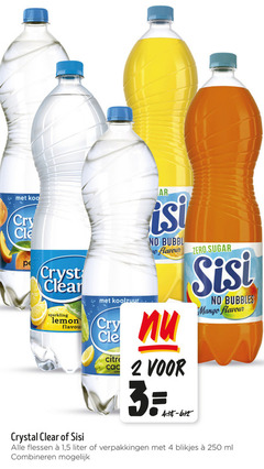  crystal clear sisi frisdrank fruitdrank 2 3 4 250 cry sparkling lemon flavourites koolzuur smc flavour zero sugar bubbles mango flessen 1 5 liter blikjes ml combineren 