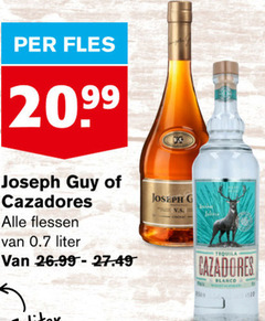  tequila cognac fles joseph guy flessen liter be 