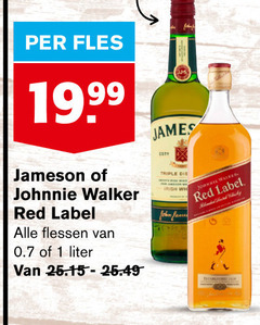  johnnie walker jameson whisky 1 fles red label flessen liter james triple 