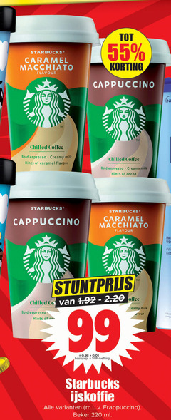  starbucks ijskoffie 55 99 caramel macchiato flavour cappuccino chilled coffee bold espresso creamy milk hints cocoa vit co basisprijs heffing frappuccino beker ml 