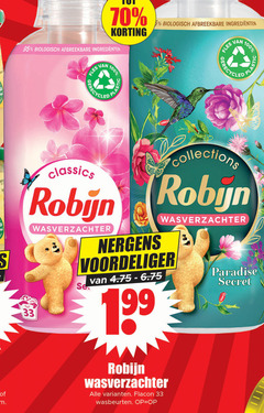  robijn wasverzachter 5 33 100 biologisch afbreekbare fles plastic gerecycled classics collections 19 paradise secret flacon wasbeurten 