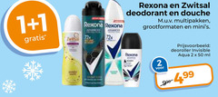  zwitsal rexona deodorant 1 2 50 advance douche multipakken grootformaten short lite deoroller invisible aqua ml 99 