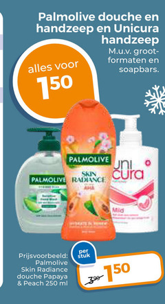  unicura palmolive handzeep douchegel 150 250 douche formaten uni skin cura radiance stuk papaya peach ml 