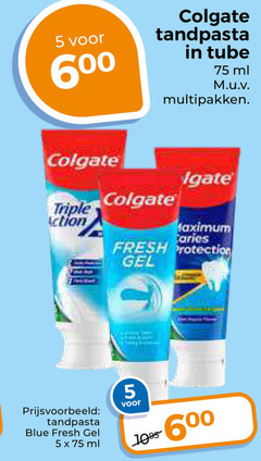  colgate tandpasta 5 600 tube ml multipakken triple action caries fresh protection gel blue 