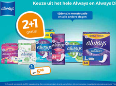  always maandverband 1 2 3 33 5x menstruatie dagen giga pack 3x l daily protect combinatie combinaties vermeld 