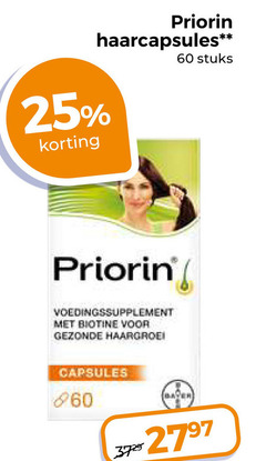  priorin voedingssupplement 25 60 haarcapsules stuks biotine haargroei capsules 