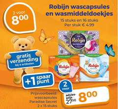  robijn wasmiddel 2 4 15 16 8 wascapsules stuks stuk verzending artikelen 1 spaar punt paradise secret robin 