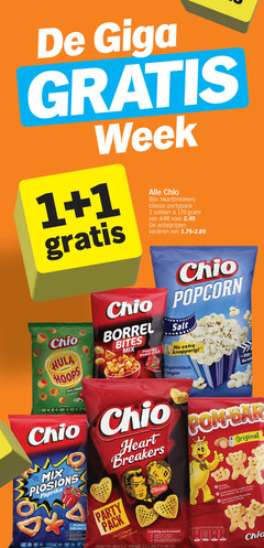  chio zoutjes 1 2 30 giga week heartbreakers classic partypack zakken varieeren popcorn borrel bites salt hula hoops bolognese flavour mix paprika sweet chili knapperig movie heart breakers pom bar original funny crunch party pack shaped potato snack luchtig krokant vegetarisch gluten kunstmatige sans smaakversterkers artificiels kleurstoffen colorants chianti 