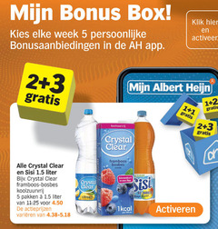  crystal clear fruitdrank 1 2 3 5 100 box week bonusaanbiedingen koolzuurvrij klik activeer albert sisi liter framboos bosbes pakken varieeren citroen fles ml sugar bubbles mango flavour activeren 