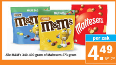  maltesers m en ms chocoladepindas chocolade crispy maxi peanut zak 