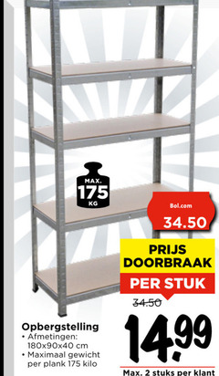  voorraadrek 2 opbergstelling cm maximaal gewicht plank kilo bol.com doorbraak stuk stuks 