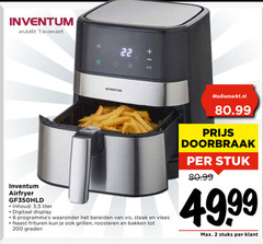  inventum friteuse 2 8 22 200 moment 1 doorbraak stuk 99 stuks airfryer inhoud 3 5 liter digitaal display bereiden vis steak vlees frituren grillen roosteren bakken graden 