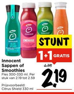  innocent vruchtensap fruitsmoothie 1 219 330 00 blue sappen smoothies energise fles ml stuk citrus shield b 