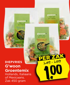  groentenpakket 100 450 gwoon vers diepvries groentemix hollands italiaans mexicaans zak 