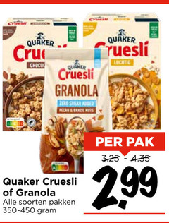  quaker cruesli cru chocolade granola sugar added pecan brazil nuts soorten pakken pak 