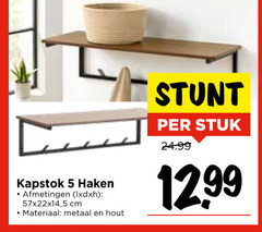  kapstok 5 haken cm materiaal metaal hout stuk 