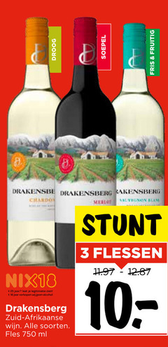  witte wijn rode 3 18 25 750 droog soepel fris fruitig drakensberg chardonnay merlot nix18 jaar legitimatie alcohol zuid afrikaanse soorten fles ml flessen 