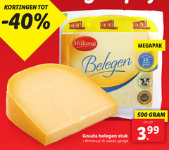  milbona kaas 16 500 xxl belegen minimaal weken gerijpt weidemelk gouda stuk 3.99 